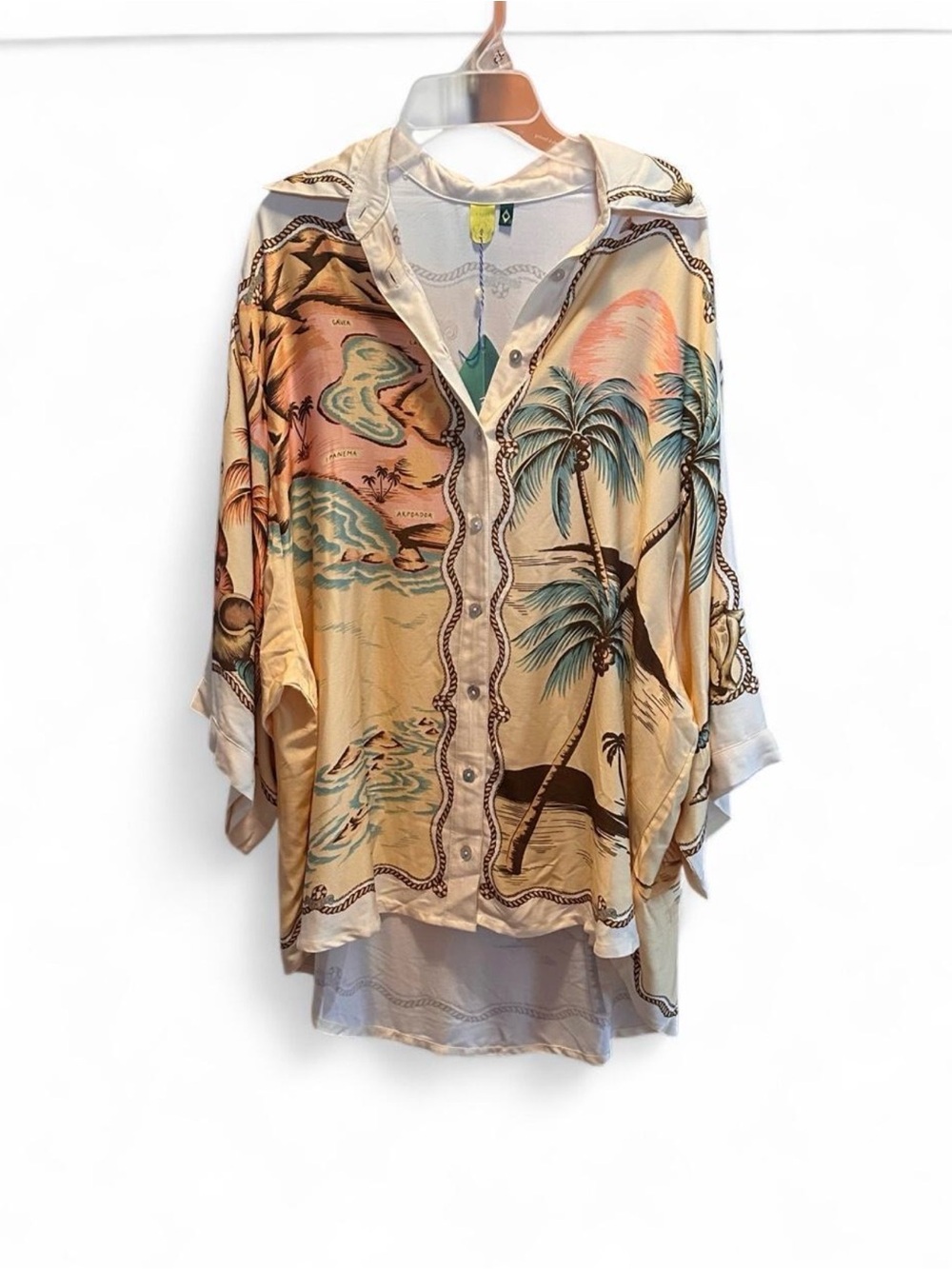 New With Tags Farm Rio "Rio Map" Button Up Shirt, Size Small (Oversized) - Picture 6 of 6
